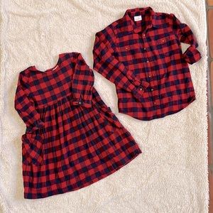 Hanna Andersson matching holiday plaid dress (size 10) and shirt (size 12)